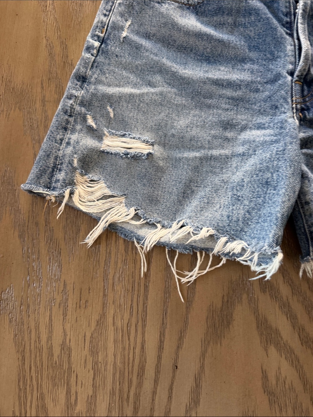 Agolde Light Blue Distressed High-Rise Jean Shorts - Picture 6 of 11
